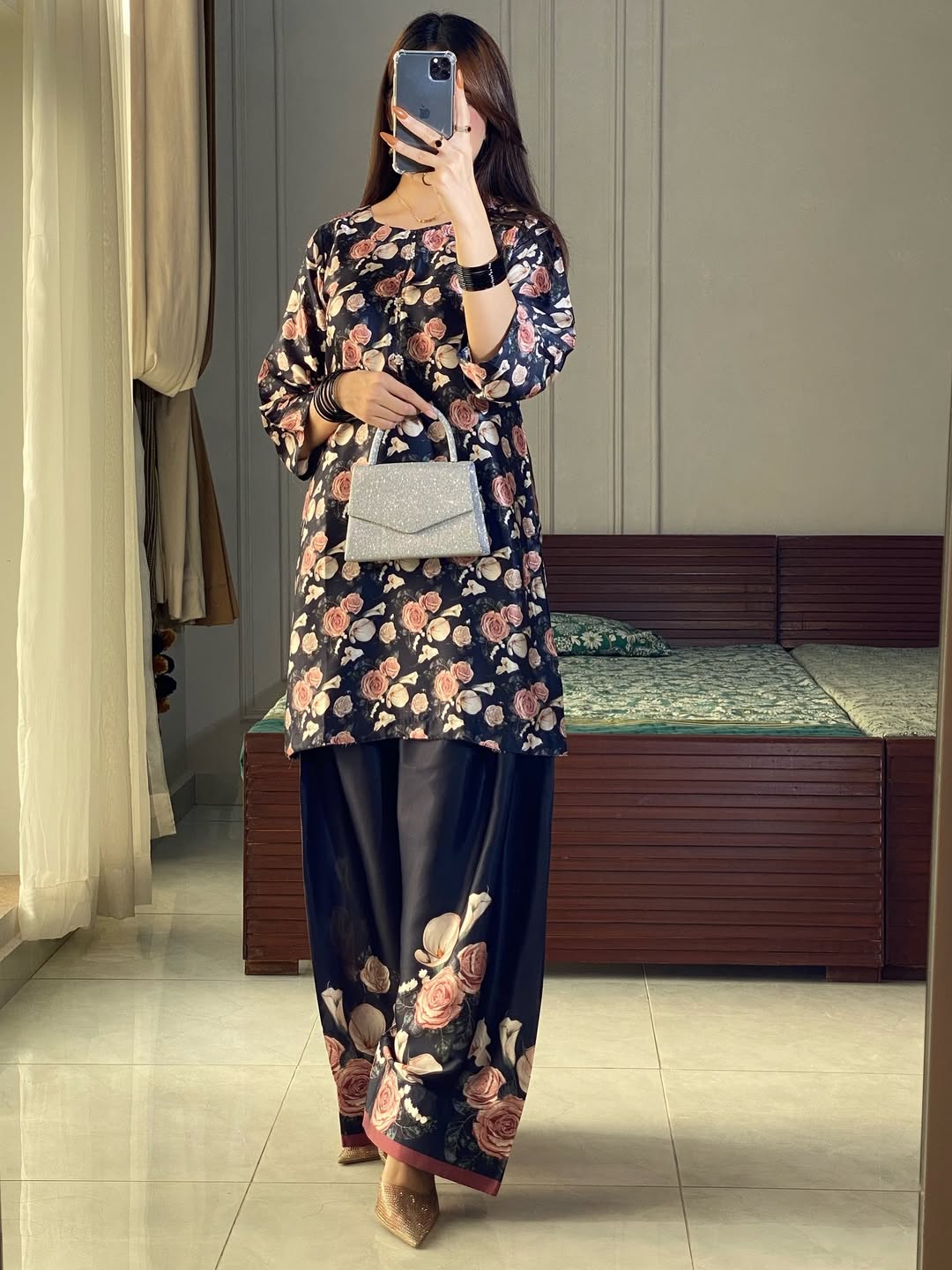 Premium Shamooz Silk 2-Piece Suit with Farshi Shalwar – Small, Medium, Large | 2 & 3 Piece Available