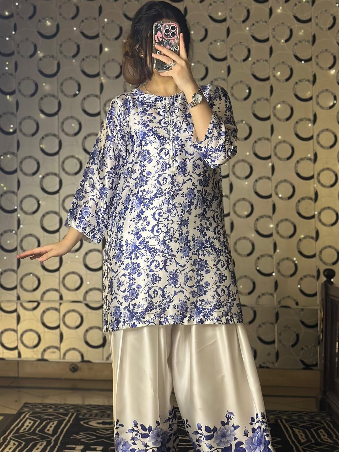Premium Shamooz Silk 2-Piece Suit with Farshi Shalwar – Small, Medium, Large | 2 & 3 Piece Available