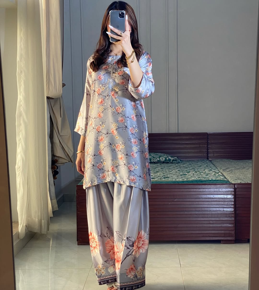 Premium Shamooz Silk 2-Piece Suit with Farshi Shalwar – Small, Medium, Large | 2 & 3 Piece Available