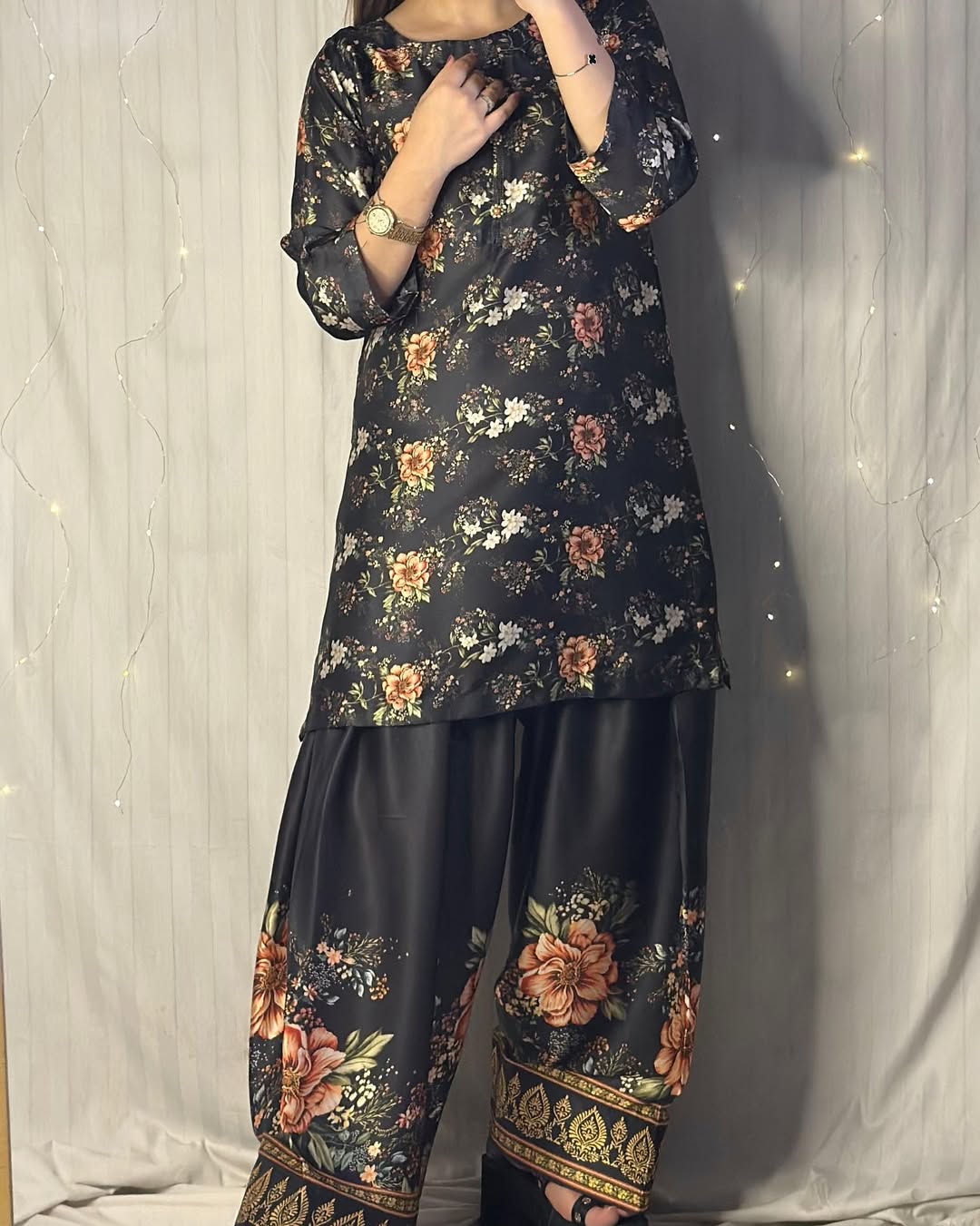 Shamooz Silk 2-Piece Suit with Farshi Shalwar | Small, Medium, Large Sizes Available