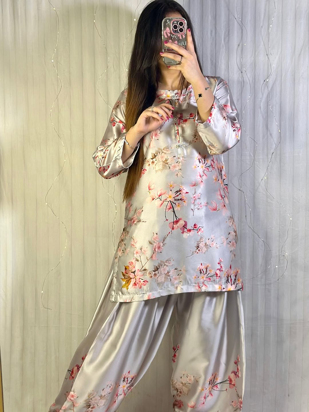 Shamooz Silk 2-Piece Suit with Farshi Shalwar | Small, Medium, Large Sizes Available