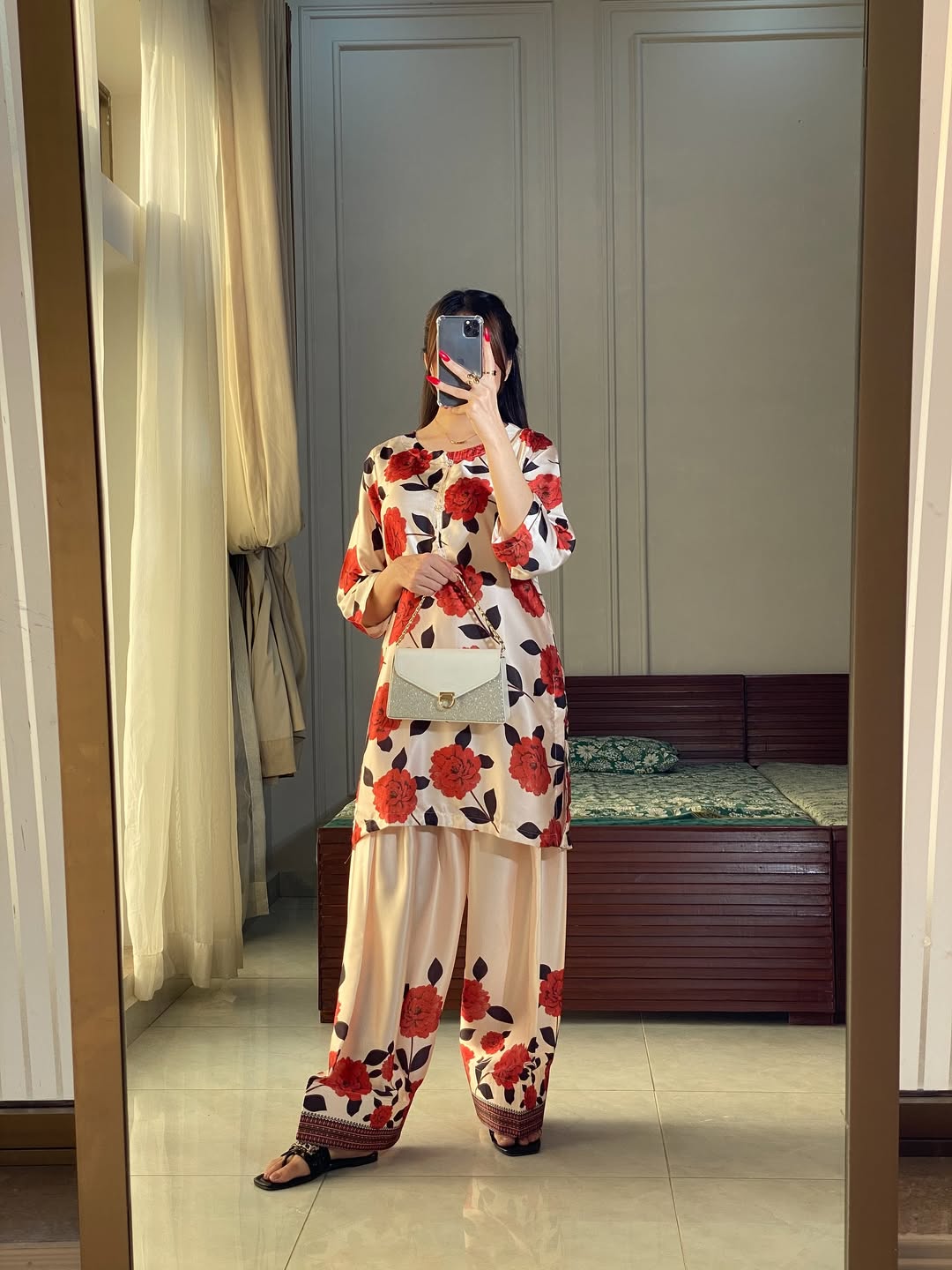 Shamooz Silk 2-Piece Suit with Farshi Shalwar | Small, Medium, Large Sizes Available